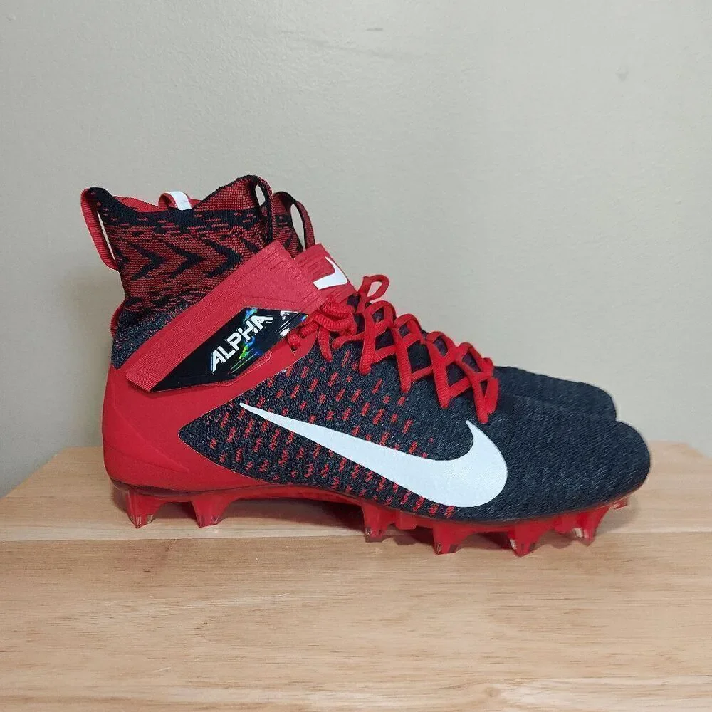 Nike Alpha Menace Elite 2 Flyknit Football Cleats Red Black BV2077-009 Mens 10.5